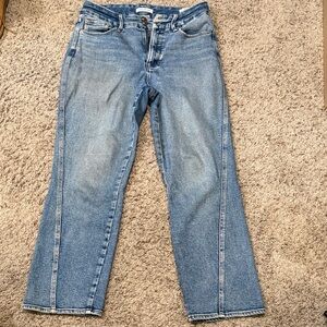 Good American Twisted Seam Crop Straight Leg Blue Jeans